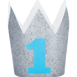 Party Central Set Of 6 Blue And Gray Glittered Finish Hat Crowns 4"