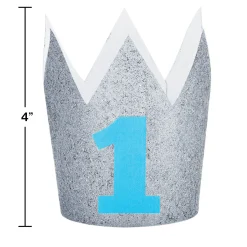 Party Central Set Of 6 Blue And Gray Glittered Finish Hat Crowns 4"