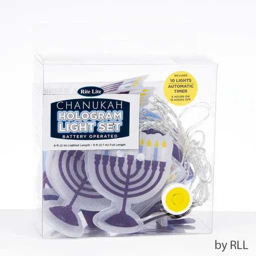 Rite Lite Set Of 10 Blue And White Holographic Hanukkah Lights - 6 Ft