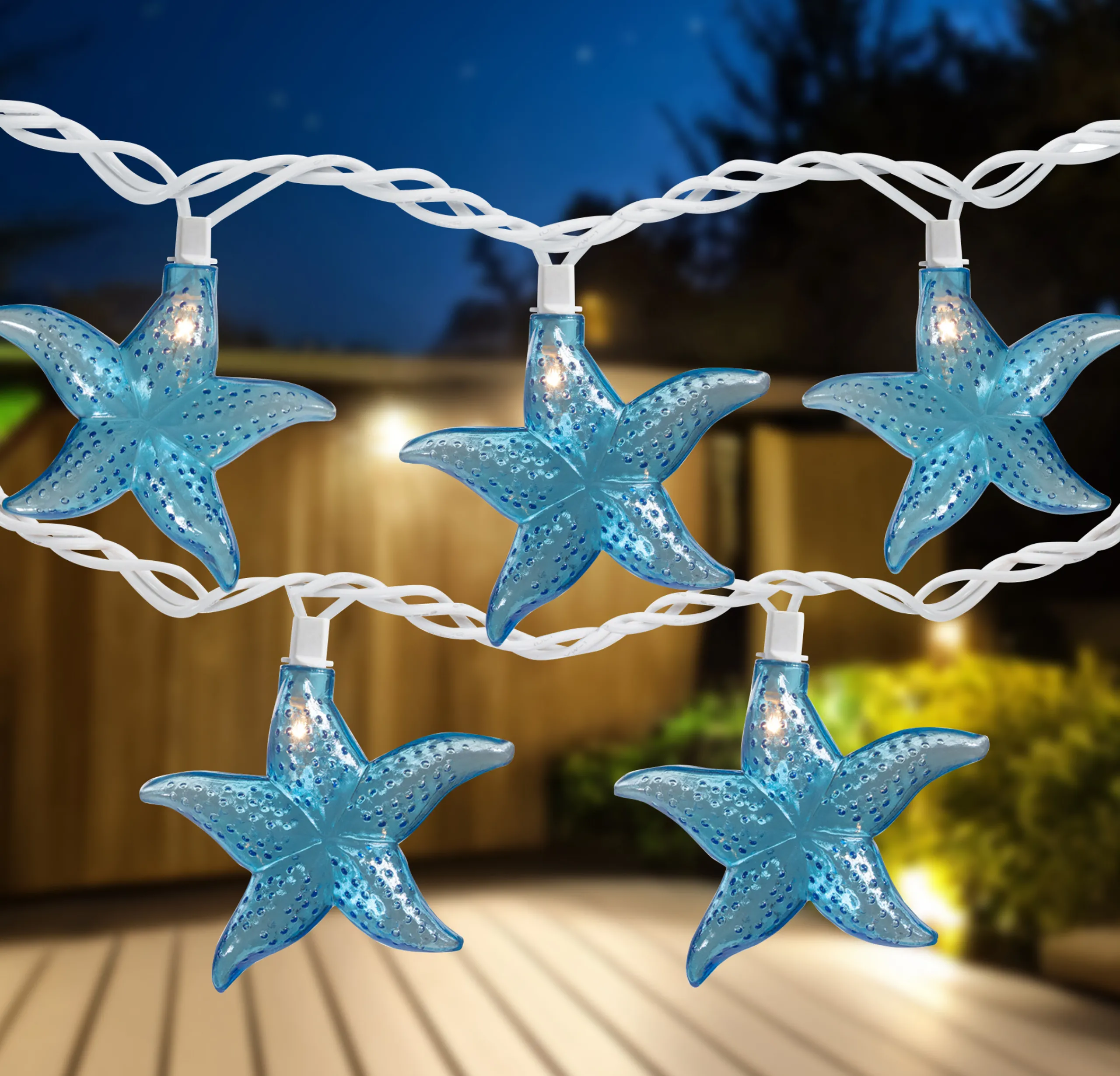 Northlight Set Of 10 Blue Starfish Novelty String Lights - 9Ft White Wire