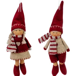 Northlight Set Of 2 Boy And Girl Hanging Doll Christmas Ornaments 8"