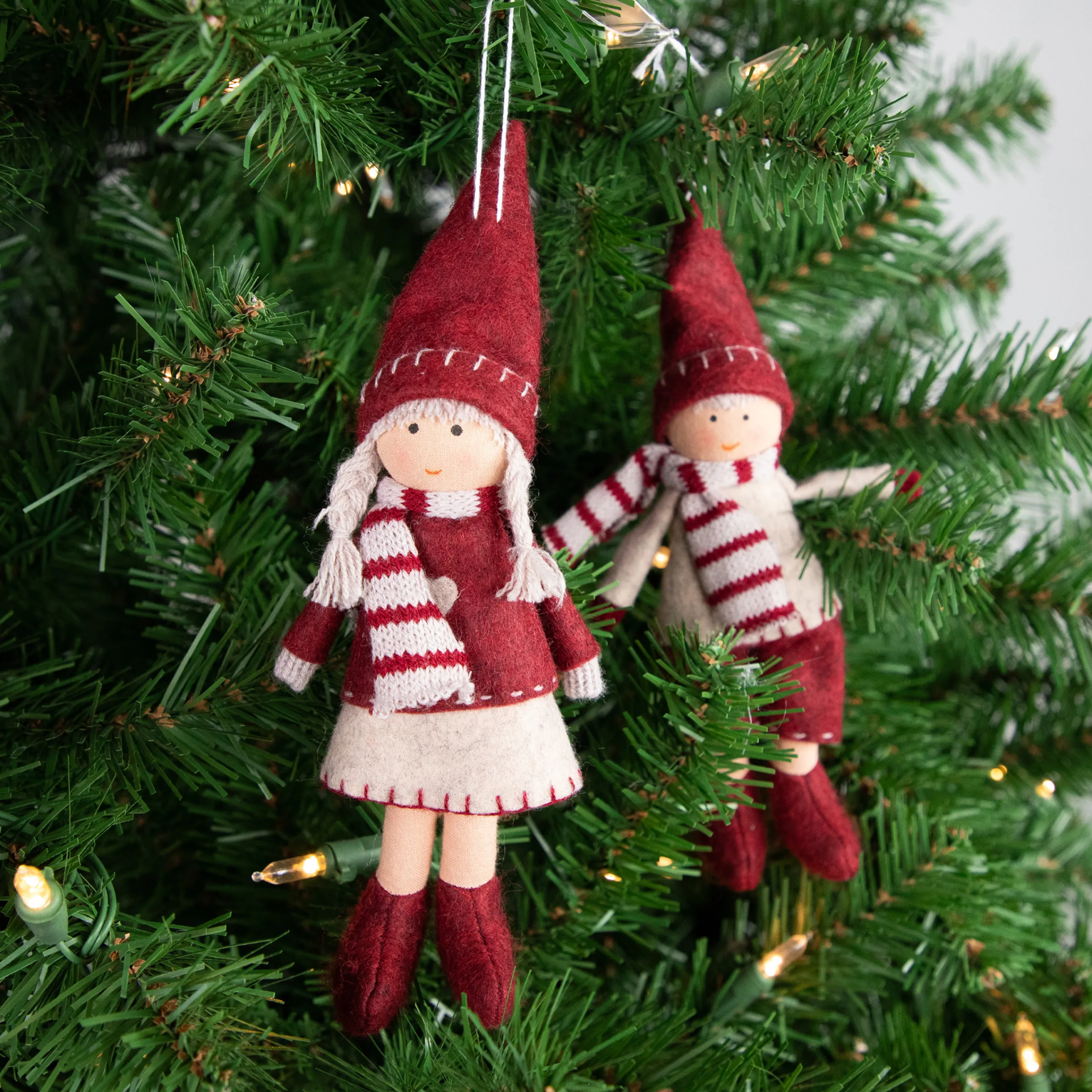 Northlight Set Of 2 Boy And Girl Hanging Doll Christmas Ornaments 8"