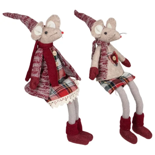Table Top Pieces*Northlight Set Of 2 Boy And Girl Sitting Plush Christmas Mice Figures 16"