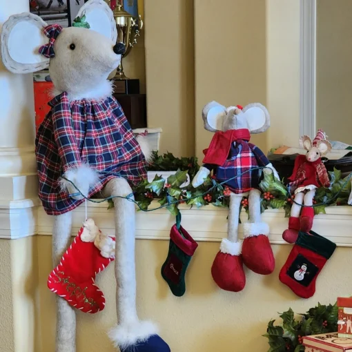 Table Top Pieces*Northlight Set Of 2 Boy And Girl Sitting Plush Christmas Mice Figures 16"