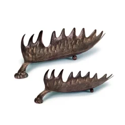 Serving Pieces*Melrose Set Of 2 Bronze And Brown Elk Horn Christmas Tabletop Trays 22"