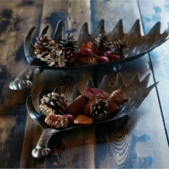 Serving Pieces*Melrose Set Of 2 Bronze And Brown Elk Horn Christmas Tabletop Trays 22