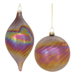 Melrose Balls>Set Of 6 Bronze And Purple Iridescent Glass Swirl Christmas Ornaments 7"