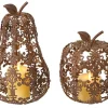 Melrose Set Of 2 Bronze Apple And Pear Thanksgiving Pillar Candle Holders 13"