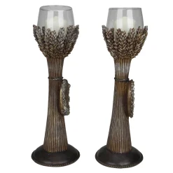 Roman Set Of 2 Brown And Clear Blessed Thanksgiving Votive Candleholders 12.5"