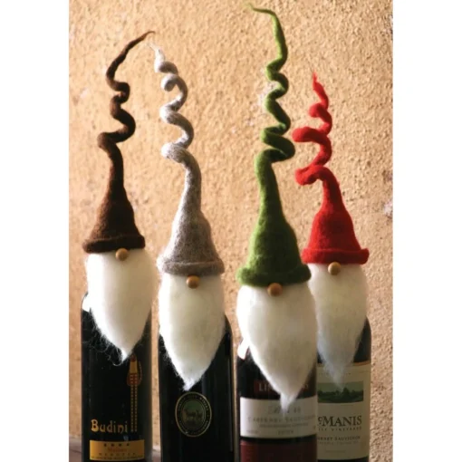 Party Supplies*Contemporary Home Living Set Of 4 Brown, Green, And Red Felt Santa Wine Bottle Stoppers