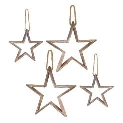 Contemporary Home Living Stars>Set Of 4 Brown Wooden Hanging Star Ornament 5"