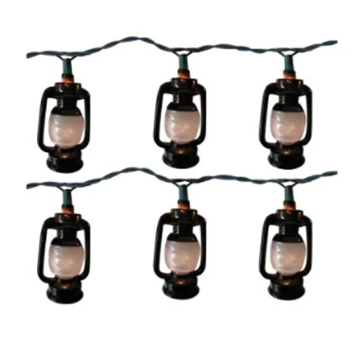 Brite Star Set Of 10 Camp Lantern Novelty Christmas Lights, 11Ft Green Wire