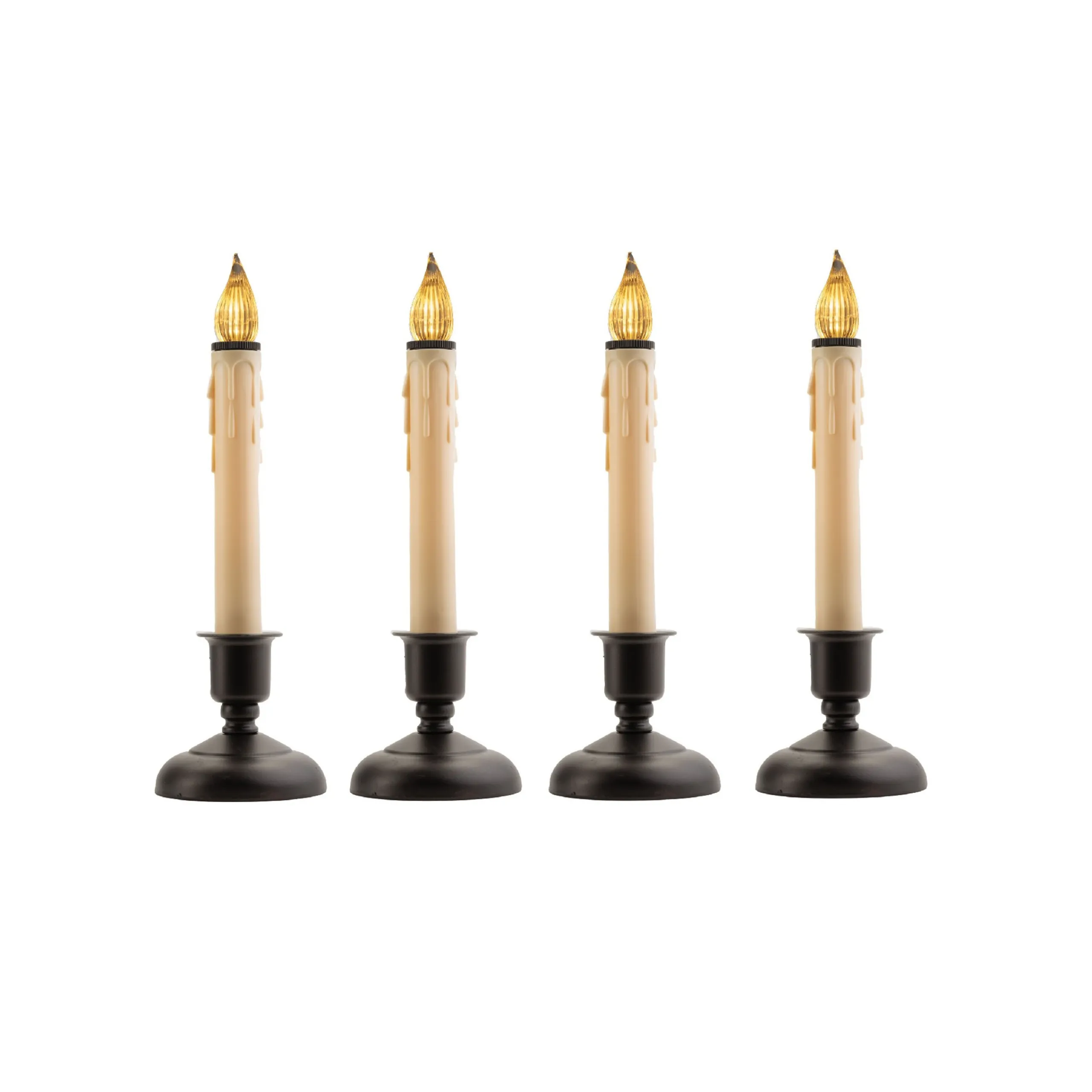 CC Christmas Decor Set Of 4 Cape Cod Led Christmas Candle Lamps In Black Holders With Sensor 9"