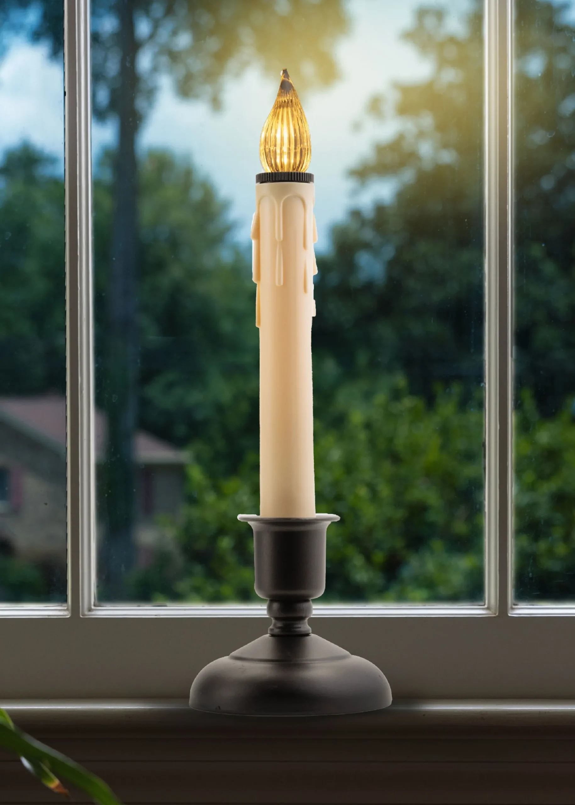 CC Christmas Decor Set Of 4 Cape Cod Led Christmas Candle Lamps In Black Holders With Sensor 9"