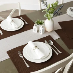 Contemporary Home Living Set Of 6 Chocolate Brown Ribbed Rectangular Placemats 13