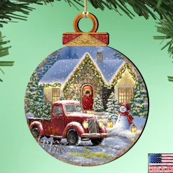 Designocracy Snowmen>Set Of 2 Christmas Lights In The House Wooden Christmas Ornaments 5.5"