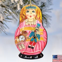 Designocracy Nutcrackers></noscript>Set Of 2 Clara And The Nutcracker Toy Wooden Christmas Ornaments 5.5