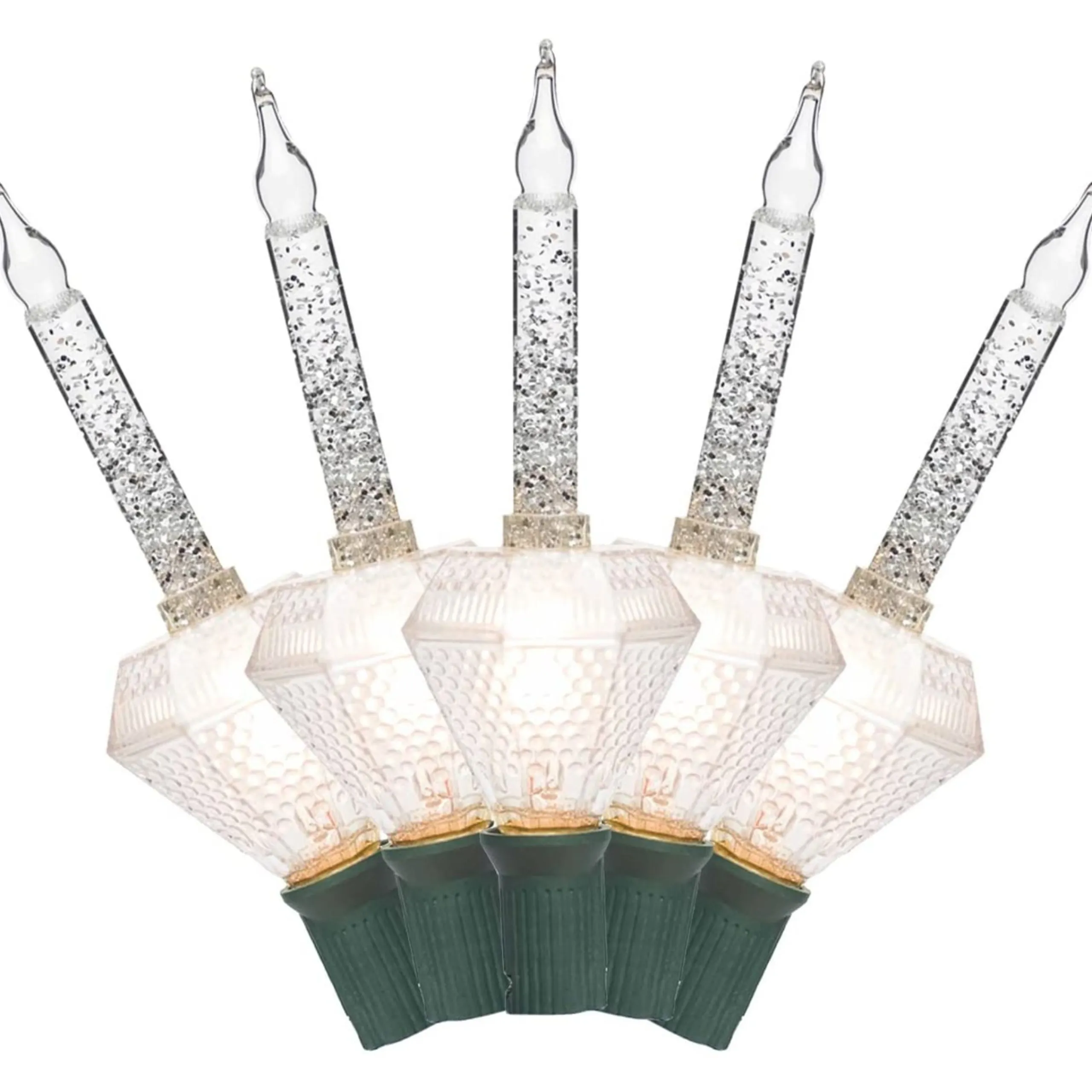 Merry and Light Set Of 2 Clear Diamond Shaped Retro Christmas Bubble Light Set, 6Ft Green Wire