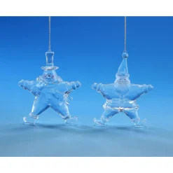 Icy Giftware Snowmen>Set Of 4 Clear Santa And Snowman Star Hanging Christmas Ornament 5.25"