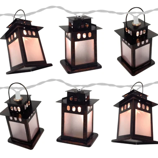 Brite Star Set Of 10 Copper Lantern Lamp Novelty Christmas Lights, 11 Ft White Wire