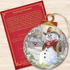 Designocracy Snowmen></noscript>Set Of 2 Cowboy Snowman Wooden Christmas Ornament 5.5