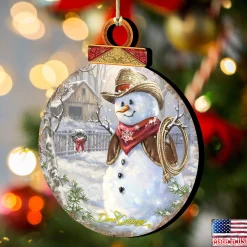 Designocracy Snowmen></noscript>Set Of 2 Cowboy Snowman Wooden Christmas Ornament 5.5