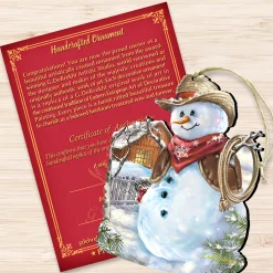 Designocracy Snowmen></noscript>Set Of 2 Cowboy Snowman Wooden Christmas Ornaments 5.5