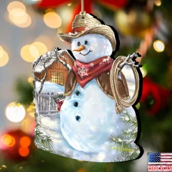 Designocracy Snowmen></noscript>Set Of 2 Cowboy Snowman Wooden Christmas Ornaments 5.5