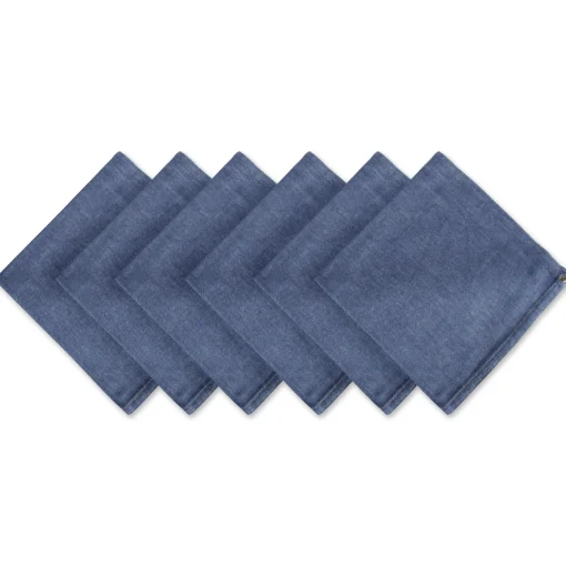 CC Home Furnishings Set Of 6 Denim Blue Embroidered Jeans Napkins 20"