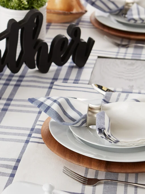Contemporary Home Living Set Of 6 French Blue And White Home Sweet Farmhouse Napkin, 20"