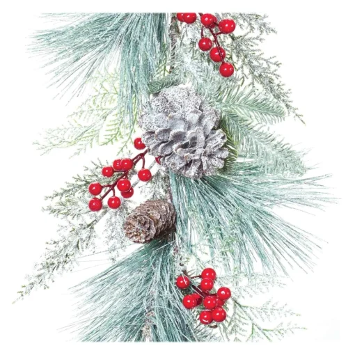 Frosted, Flocked, Iced Garland*Melrose Set Of 2 Frosted Berries And Pine Artificial Christmas Garlands 6' X 13"