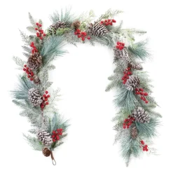 Frosted, Flocked, Iced Garland*Melrose Set Of 2 Frosted Berries And Pine Artificial Christmas Garlands 6' X 13