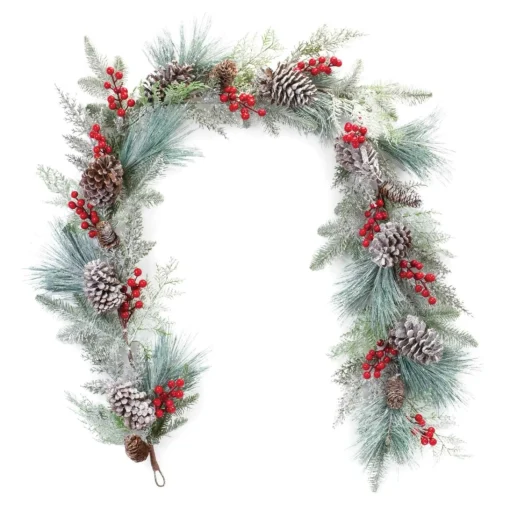 Frosted, Flocked, Iced Garland*Melrose Set Of 2 Frosted Berries And Pine Artificial Christmas Garlands 6' X 13"
