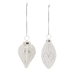 Melrose Pendants & Drops>Set Of 6 Frosted Glass Christmas Onion And Drop Ornaments 4.5"