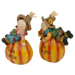 Northlight Set Of 2 Girl And Boy Scarecrows On Pumpkins Fall Figurines 6