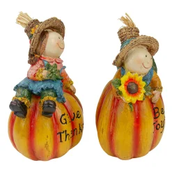 Northlight Set Of 2 Girl And Boy Scarecrows On Pumpkins Fall Figurines 6