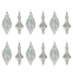 Melrose Pendants & Drops></noscript>Set Of 12 Glittered Glass Christmas Drop Ornaments 7