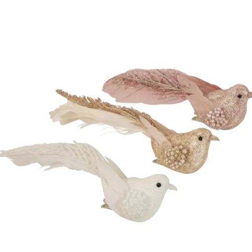 Northlight Animals>Set Of 3 Glittered Pink, White And Champagne Bird Christmas Ornament With Clip, 6.5"