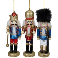 Northlight Nutcrackers>Set Of 3 Glittery Nutcracker King, Soldier And Drummer Ornaments 5.25"