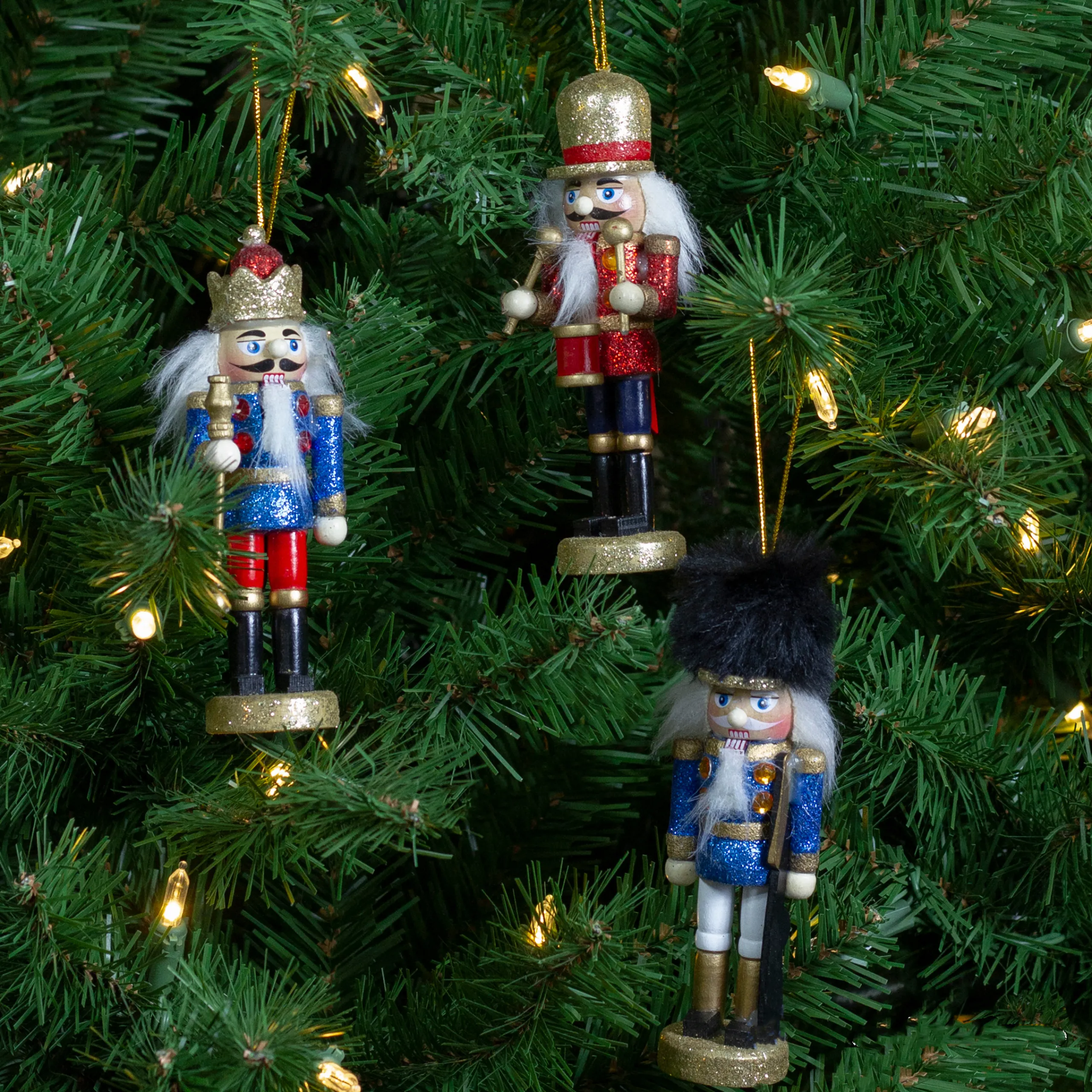 Northlight Nutcrackers>Set Of 3 Glittery Nutcracker King, Soldier And Drummer Ornaments 5.25"