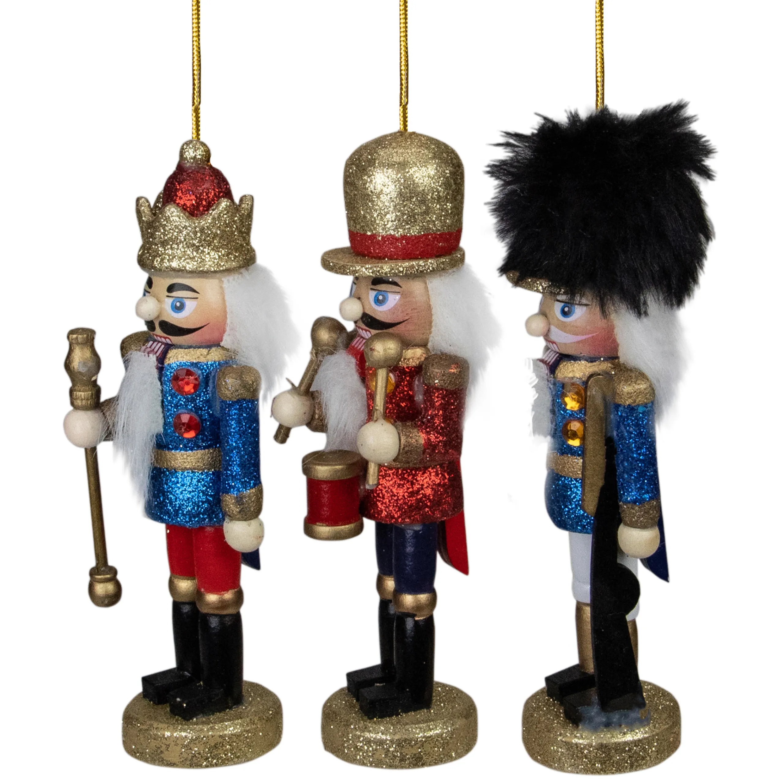 Northlight Nutcrackers>Set Of 3 Glittery Nutcracker King, Soldier And Drummer Ornaments 5.25"
