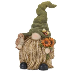 Melrose Set Of 2 Gnome With Sunflower Fall Harvest Tabletop Figurines 7.75