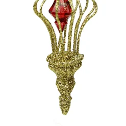 Allstate Finials></noscript>Set Of 2 Gold And Red Glittered Finial With Drop Decorative Christmas Ornaments 6.5