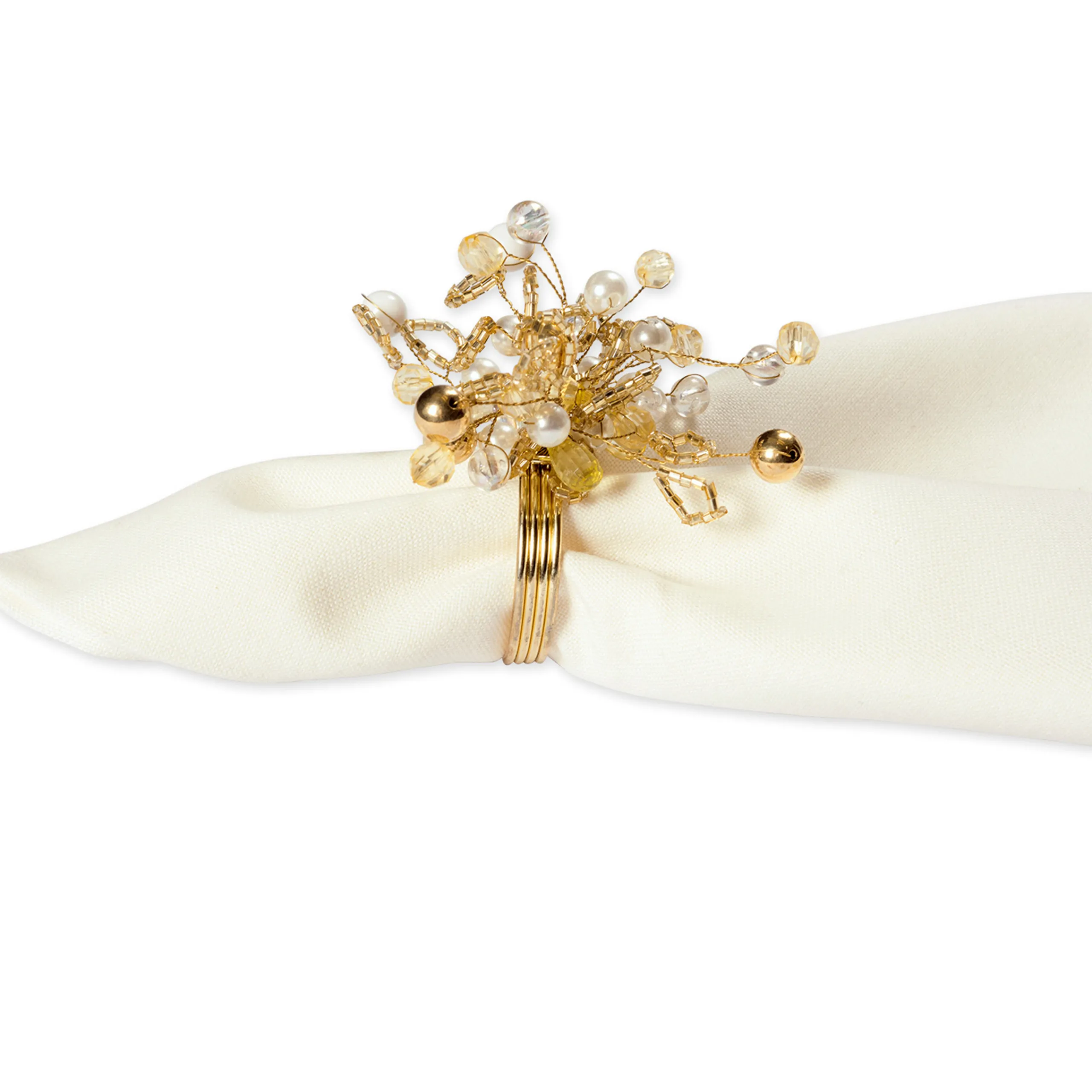 CC Home Furnishings Set Of 6 Gold Colored Multiple Beaded Napkin Rings 3"