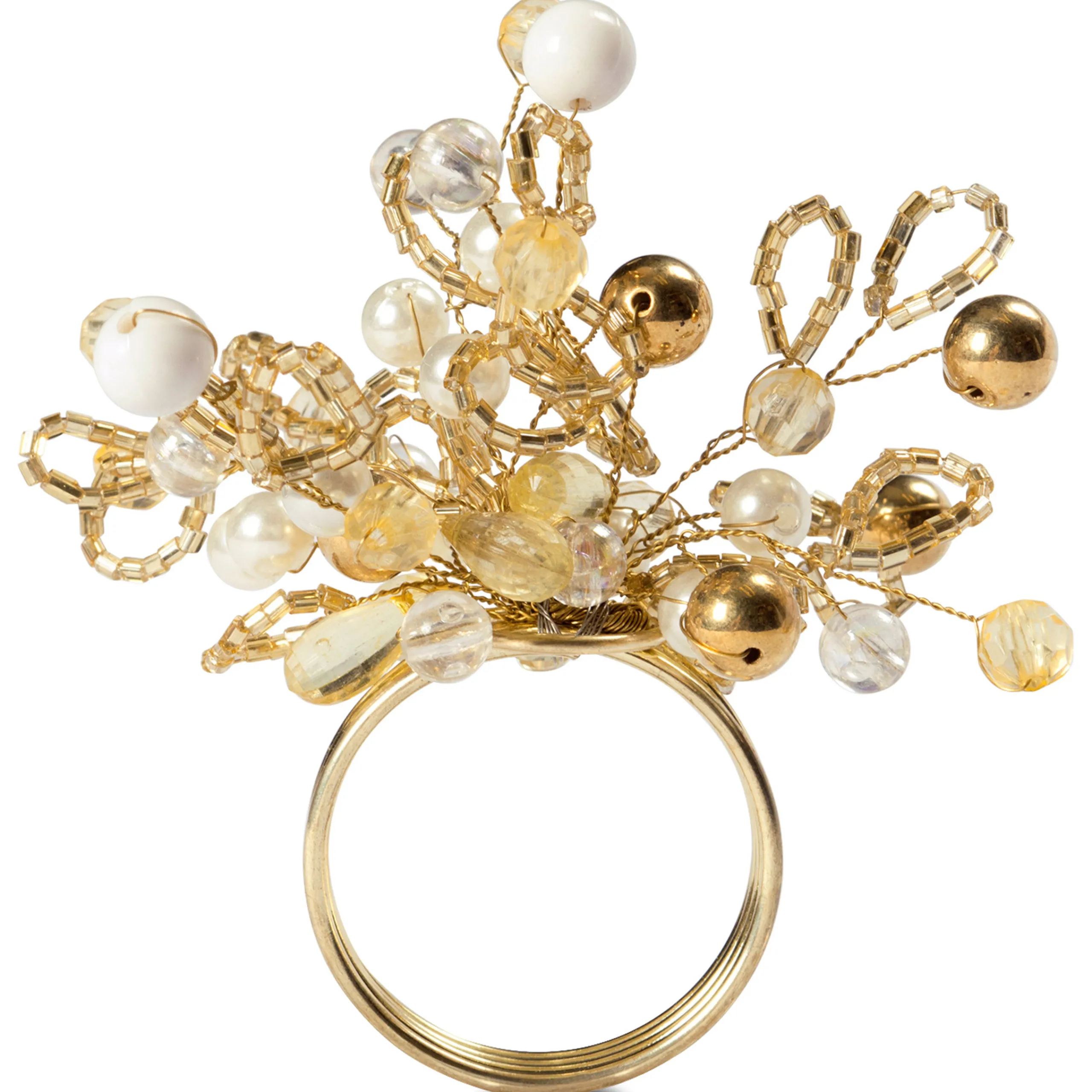 CC Home Furnishings Set Of 6 Gold Colored Multiple Beaded Napkin Rings 3"