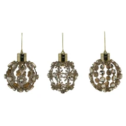 Contemporary Home Living Balls>Set Of 3 Gold Led Lighted Jeweled Christmas Ornaments 4"