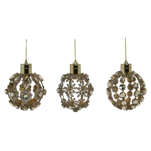 Contemporary Home Living Balls>Set Of 3 Gold Led Lighted Jeweled Christmas Ornaments 4"