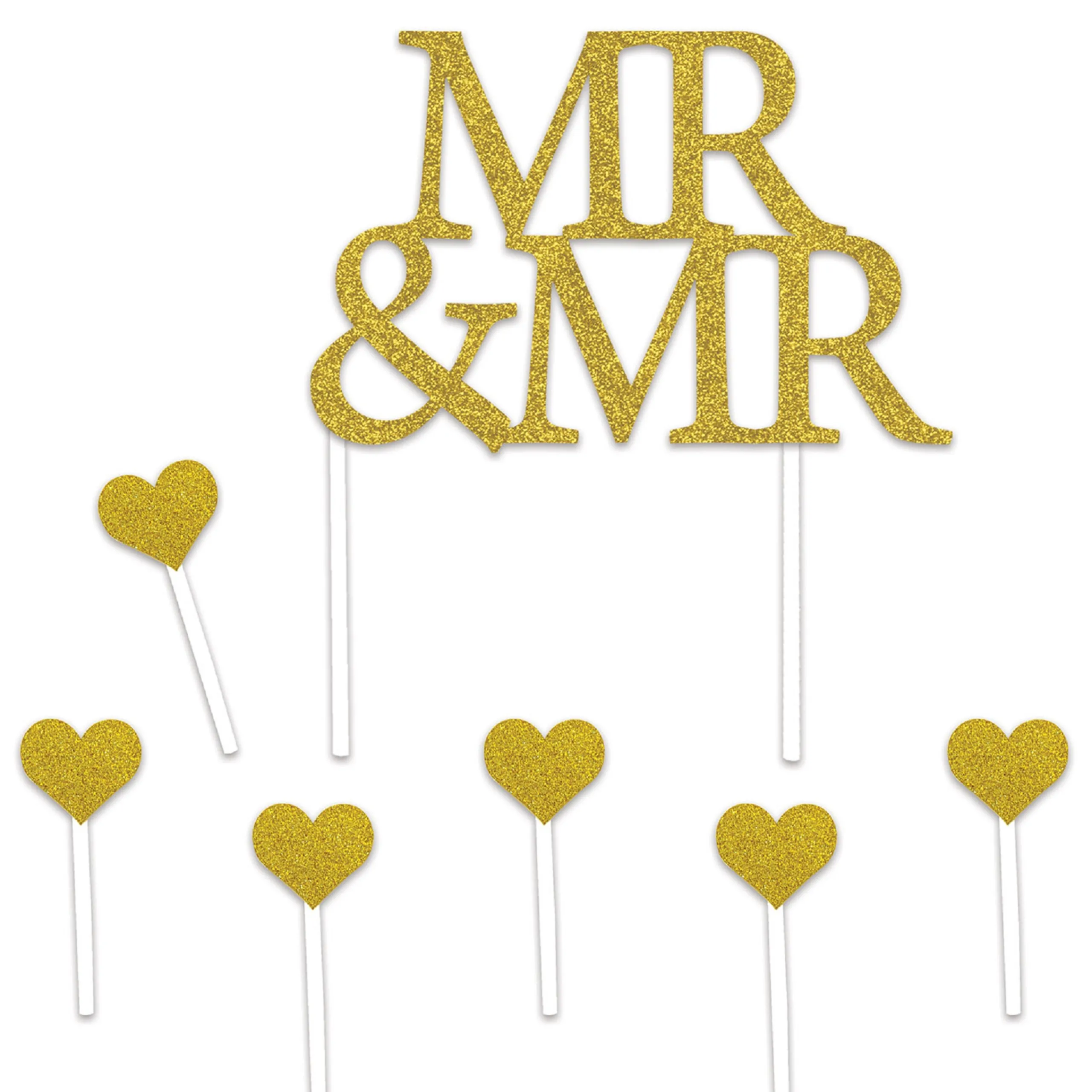 Beistle Set Of 12 Gold Mr & Mrs Cake Topper And Hearts 8.5"