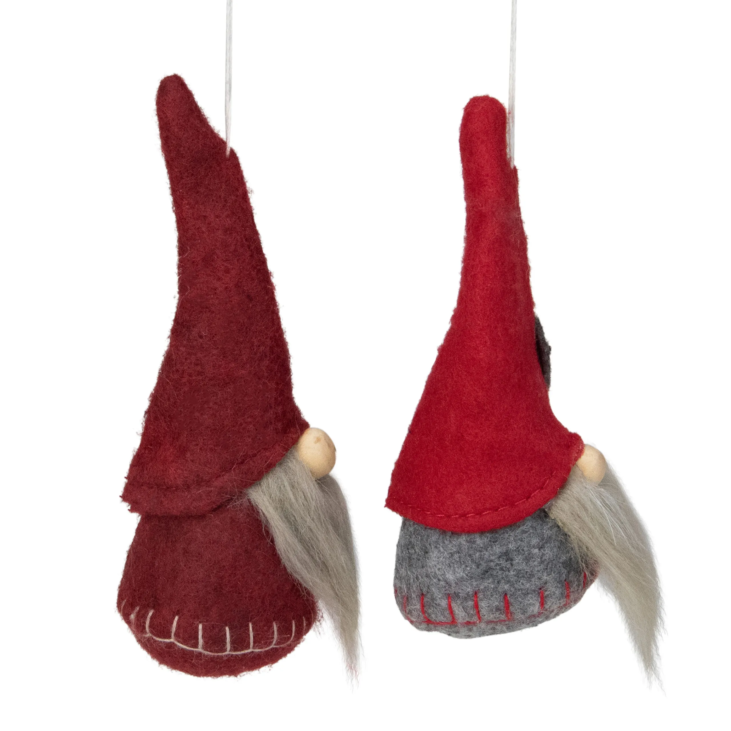 Northlight Fantasy & Sci Fi>Set Of 2 Gray And Burgundy Santa Christmas Gnomes Ornaments 4"