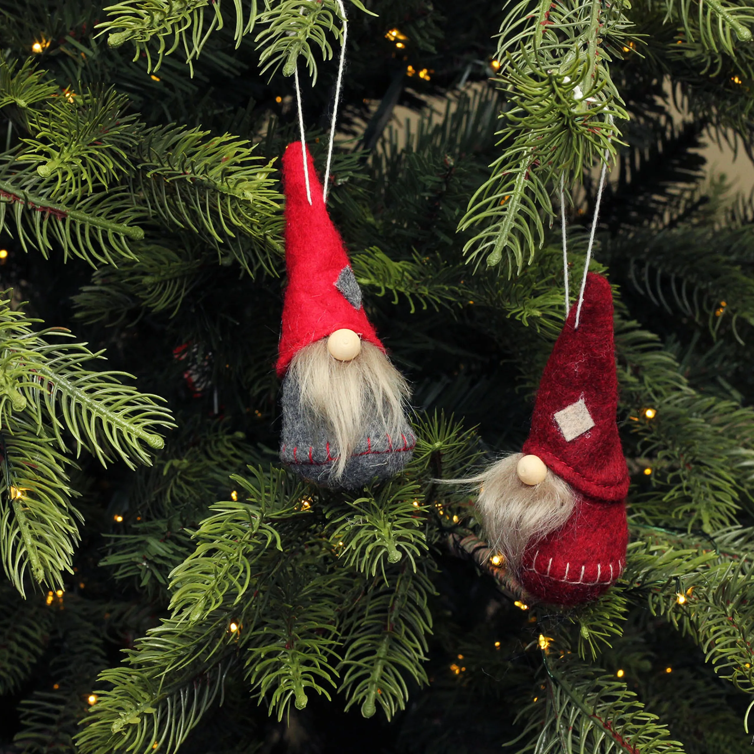 Northlight Fantasy & Sci Fi>Set Of 2 Gray And Burgundy Santa Christmas Gnomes Ornaments 4"
